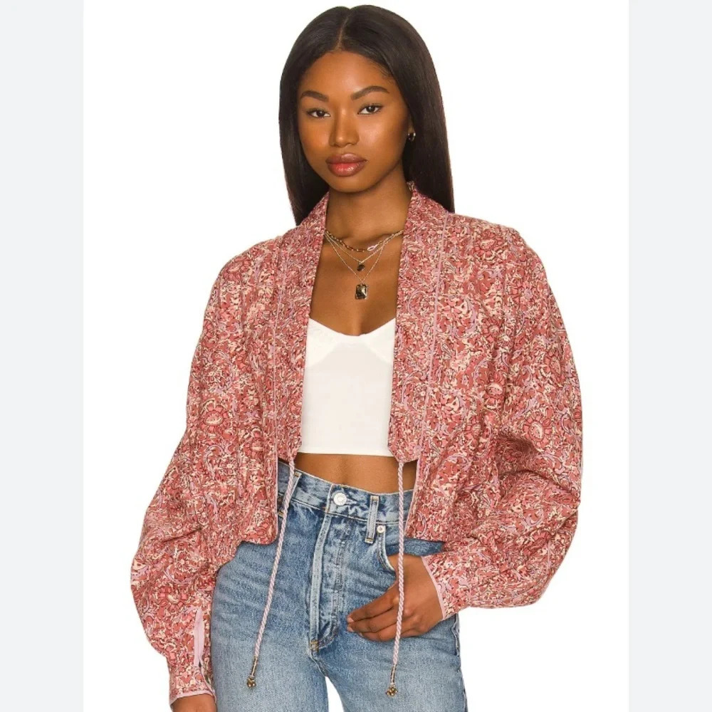 Free People Rosalina Tie Front Jacket New Barbie Barbie Core Cropped Paisley‎